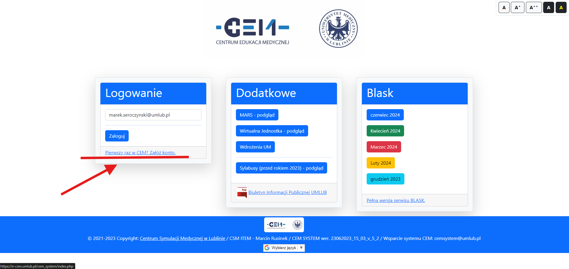 obraz strony internetowej ze wskazanym linkiem do zakładania konta