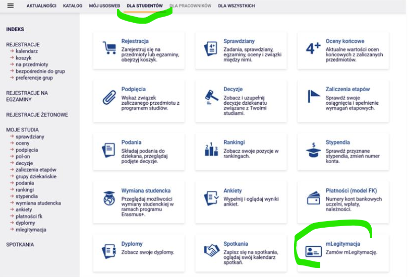 Widok strony USOSweb 